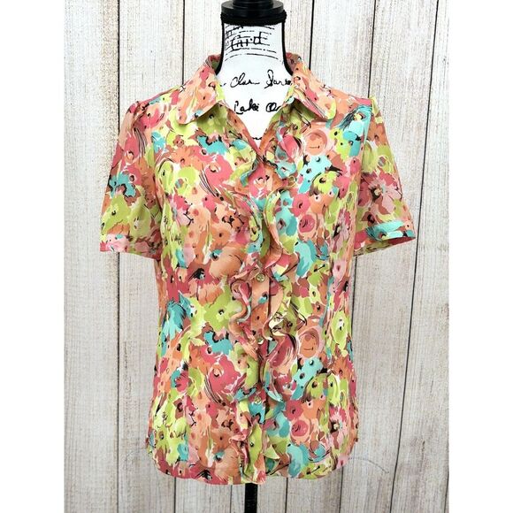 Pendleton Shirt Womens Size 6 Floral Watercolor Short‎ Sleeve Lightweight Blouse - Picture 1 of 6